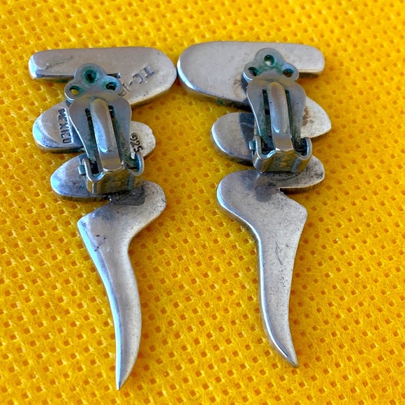 Taxco Mexico solid sterling silver lightning bolt zigzag clip on earrings - Picture 4 of 4